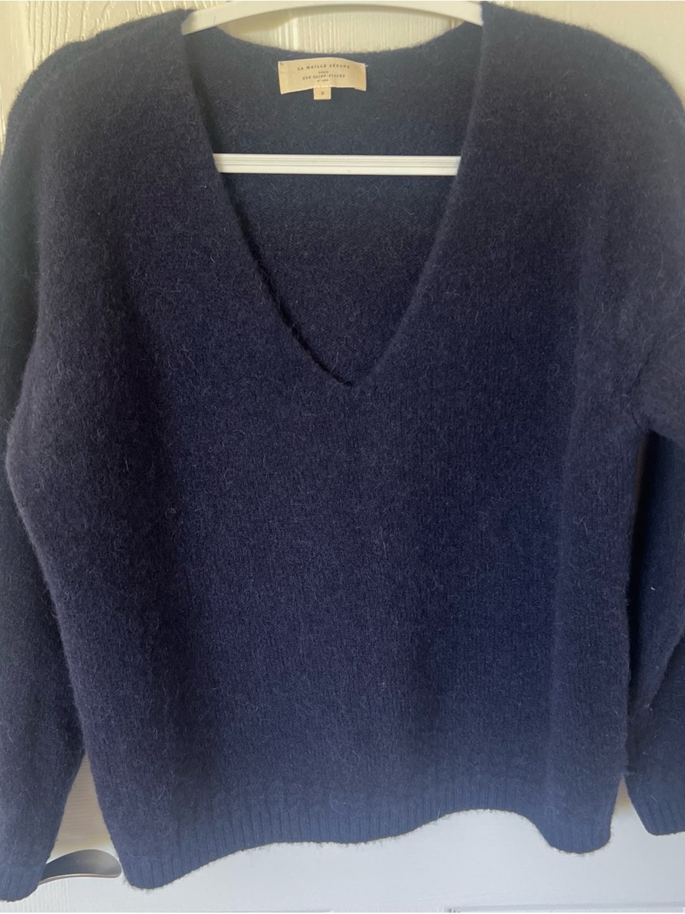 Navy V-Neck Mohair Blend Sweater